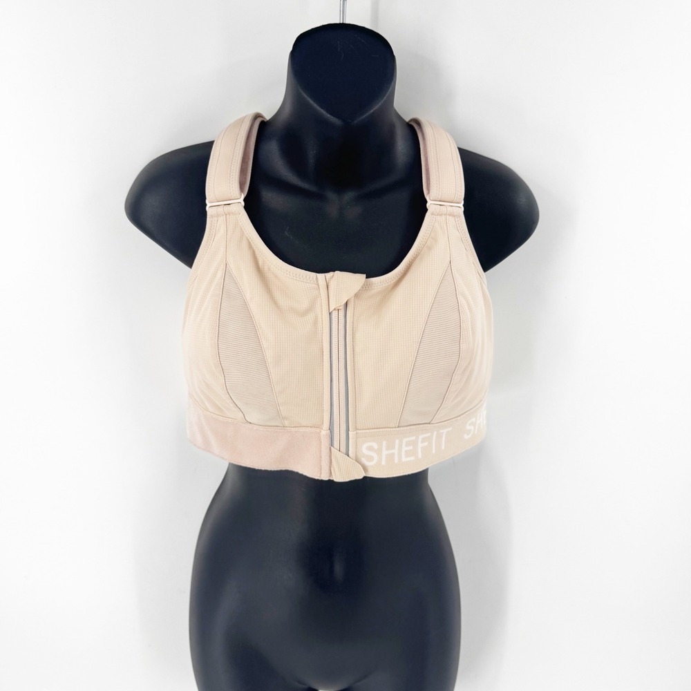 SHEFIT‎ Ultimate Sports Bra High Impact Zip Front Sand Nude Size 1 Luxe 110002